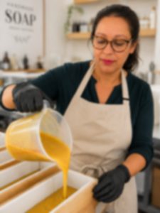Handmade soap pouring First Nations yellow ochre soap